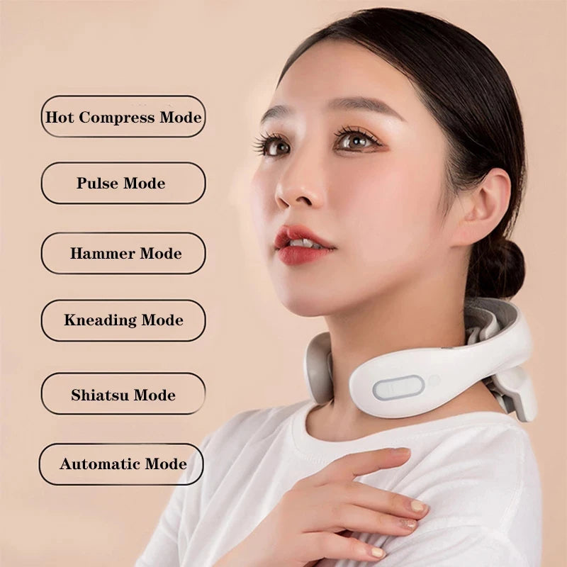 Vibration Neck Massager - Rechargeable Low Frequency Pulse Cervical Massager - Smart Electric Neck Massager - Hot Compress Massage