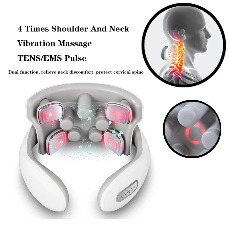 Vibration Neck Massager - Rechargeable Low Frequency Pulse Cervical Massager - Smart Electric Neck Massager - Hot Compress Massage