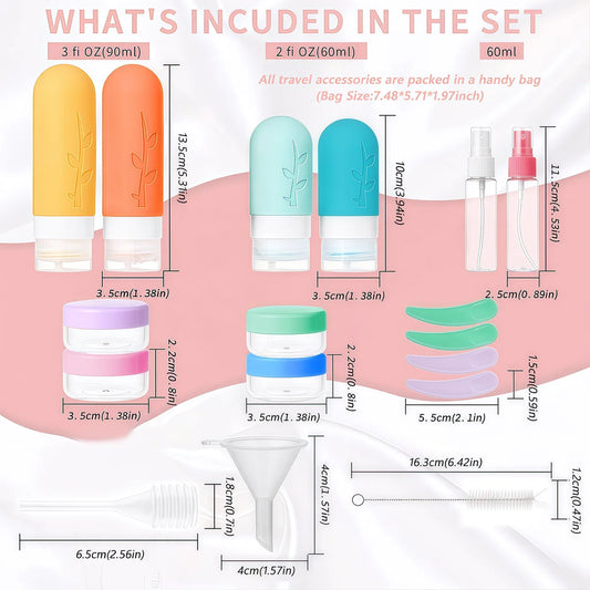 17pcs Leakproof Travel Bottles Set, Silicone Toiletry Containers for Shampoo, Lotion, Soap, Etc