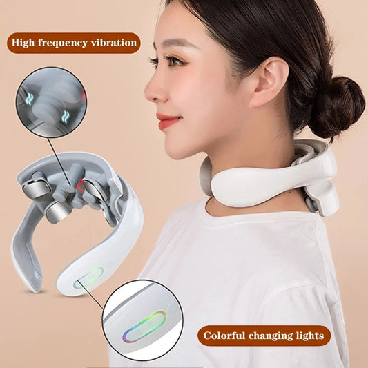 Vibration Neck Massager - Rechargeable Low Frequency Pulse Cervical Massager - Smart Electric Neck Massager - Hot Compress Massage