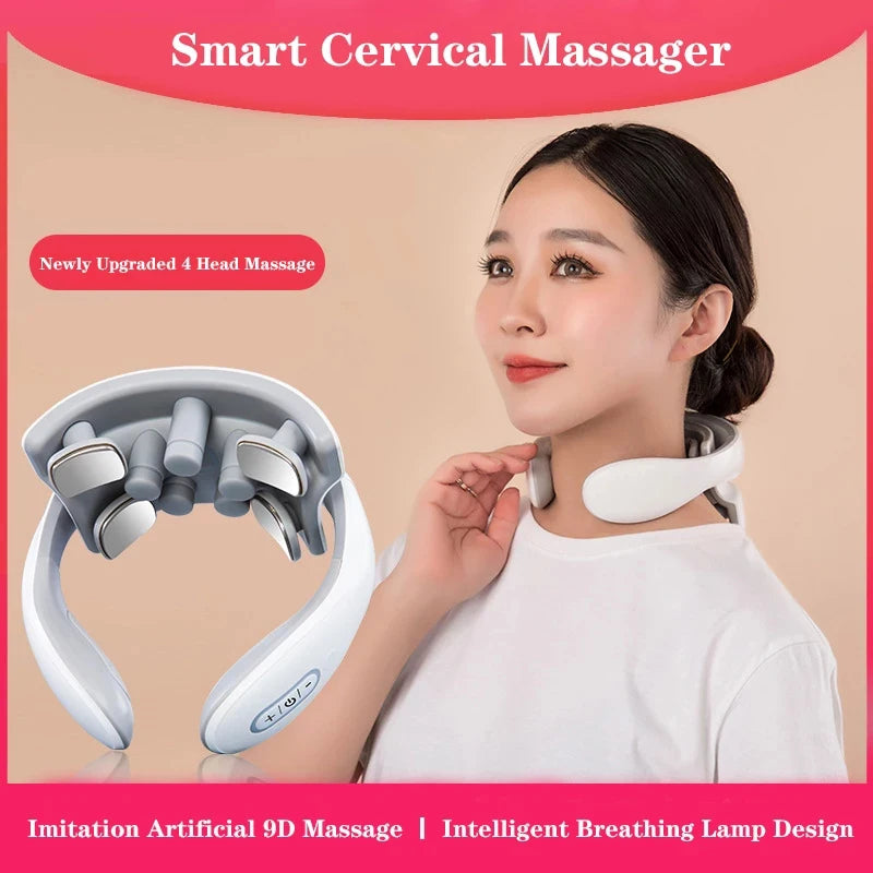 Vibration Neck Massager - Rechargeable Low Frequency Pulse Cervical Massager - Smart Electric Neck Massager - Hot Compress Massage
