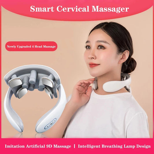 Vibration Neck Massager - Rechargeable Low Frequency Pulse Cervical Massager - Smart Electric Neck Massager - Hot Compress Massage